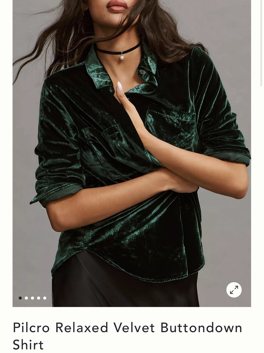 Pilcro Deep Emerald Velvet Button-Down Blouse medium petite